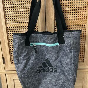 Adidas Heathered Gray Tote with Black and Aqua Accents